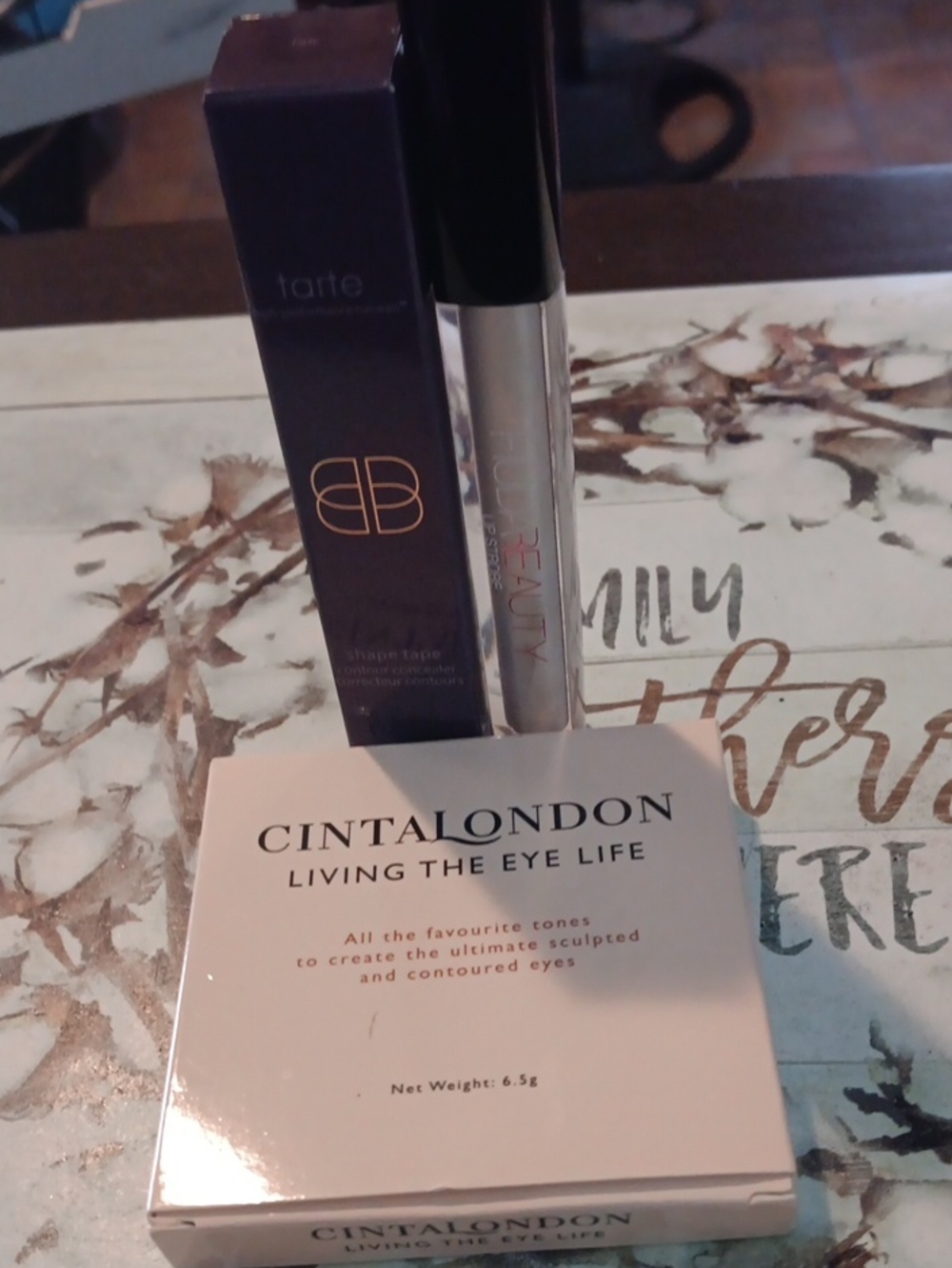 Cinta London Eye Palette & Tarte Shape Tape Bundle in White and Purple. Hudabeau
